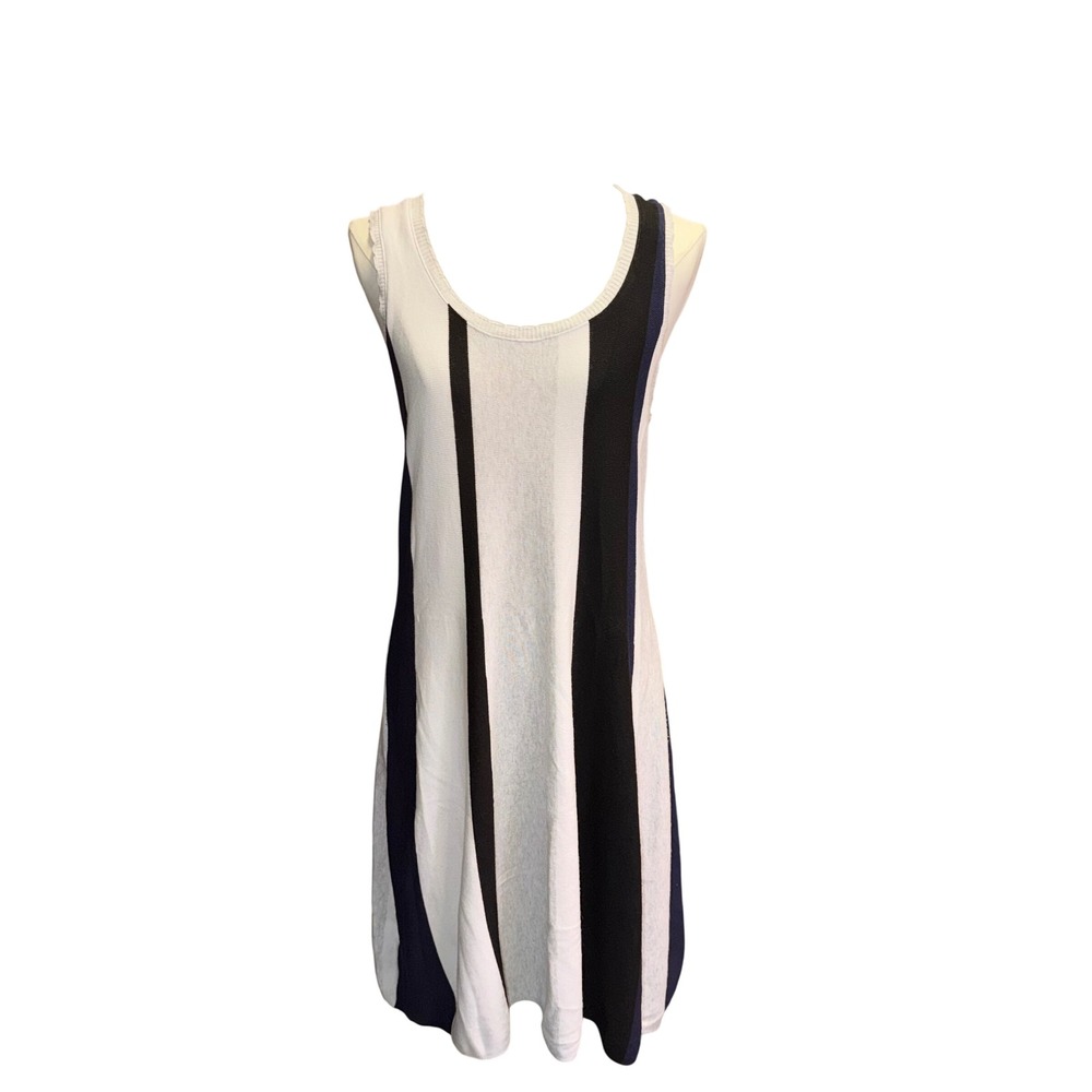 M. Rena Womens Large Striped Knit Sleeveless Dress White Black Navy USA